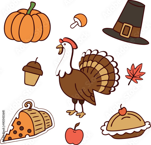 Thanksgiving Stickers Autumn Harvest Illustration Vector Illustration
