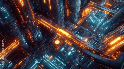 Fototapeta Naklejka Na Ścianę i Meble -  futuristic cityscape neon lights abstract architecture sci-fi ci
