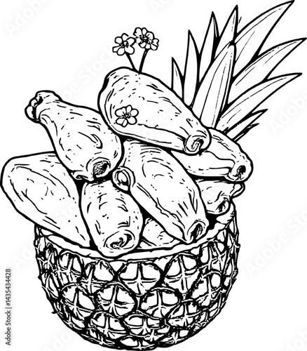 Wallpaper Mural Stylized Pineapple Filled With Golden Chicken Wings And Small White Flowers On Top Torontodigital.ca