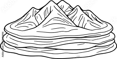 Stack Of Flour Tortillas With Mountain Peaks Black And White Line Art Food Illustration