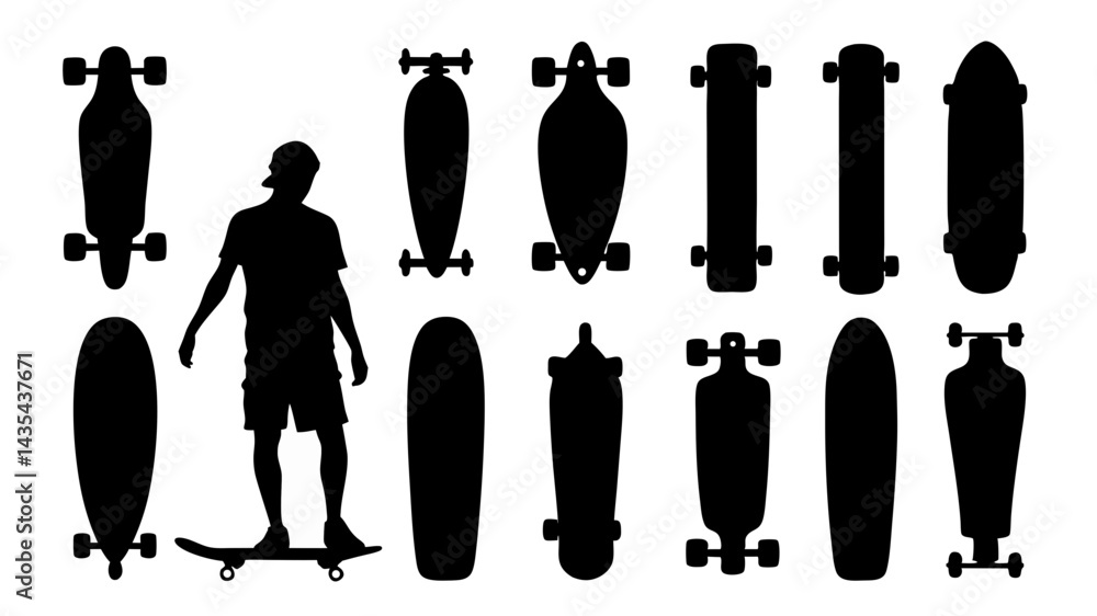 Fototapeta premium set of skateboard silhouette vector on tranparent background