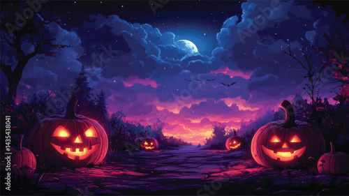 Glowing Pumpkins Fantasy Scene