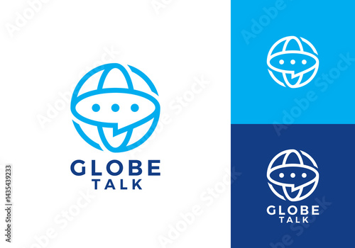 global chat communication logo. globe talk message technology icon vector design