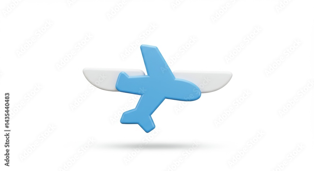 Obraz premium Pastel Blue Airplane Icon with Stylized Wing Backdrop on White.