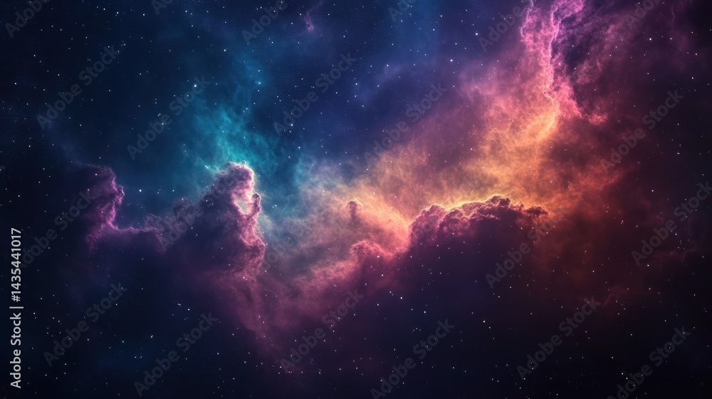 Fototapeta premium A vibrant cosmic scene showcasing colorful nebulae and stars in deep space.