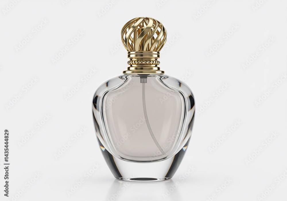 Perfume Bottle on White Background with Golden Lid Perfume Bottle on White Background with Golden Lid