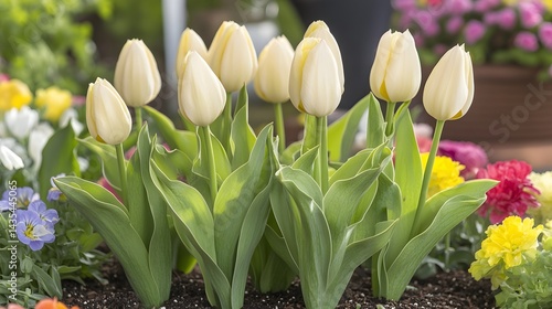 Creamy White Tulips Spring Garden Bloom Closeup