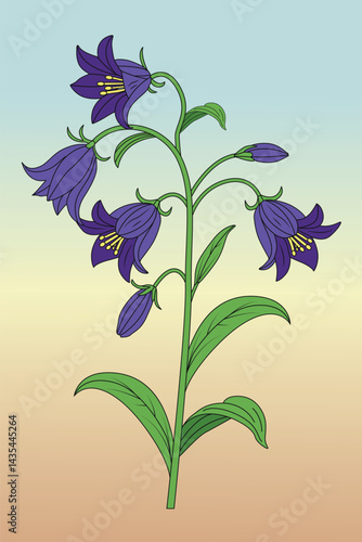 Vibrant Bluebell Flower Print, Colorful Floral Art with Green Leaves, Trendy Floral Posters, Hand-Drawn Botanical Illustration for Decor