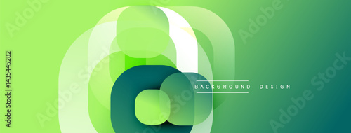 Abstract green layers create circular design. Gradient background offers modern visual appeal. Simple, clean composition.