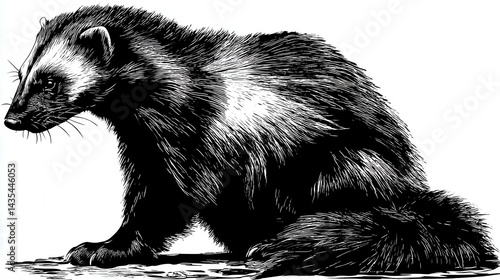Detailed illustration of a wary wolverine in profile. photo