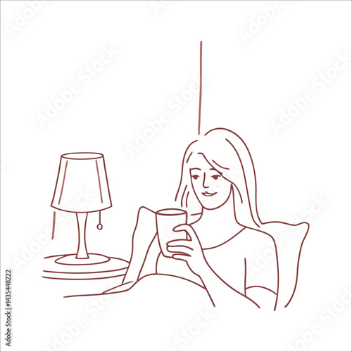 Young girl lying in bed with smartphone  style vector design illustrations