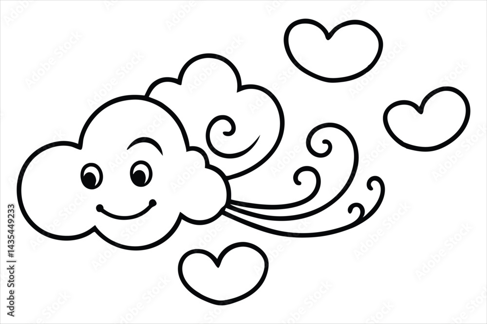 Groovy cloud blowing wind with floating smiley faces and hearts Groovy cloud blowing wind with floating smiley faces and hearts