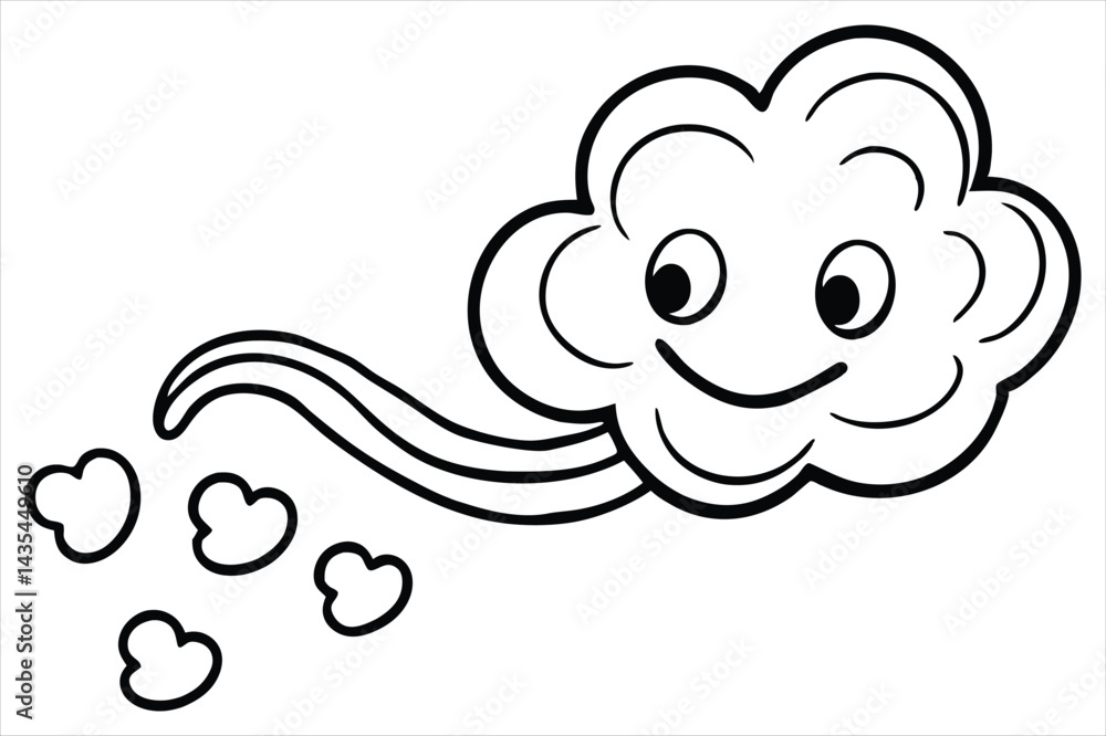 Groovy cloud blowing wind with floating smiley faces and hearts Groovy cloud blowing wind with floating smiley faces and hearts