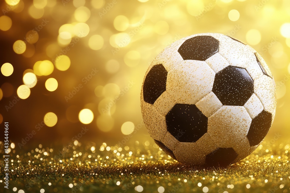 Fototapeta premium A soccer ball on a field of sparkling gold