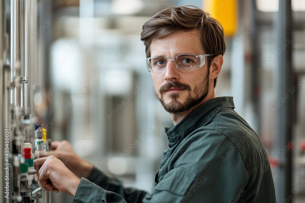 Obraz premium Mechanic fixing industrial machinery in a factory 