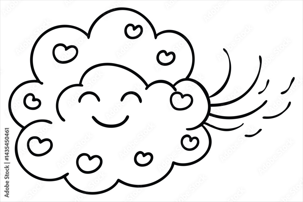 Groovy cloud blowing wind with floating smiley faces and hearts Groovy cloud blowing wind with floating smiley faces and hearts
