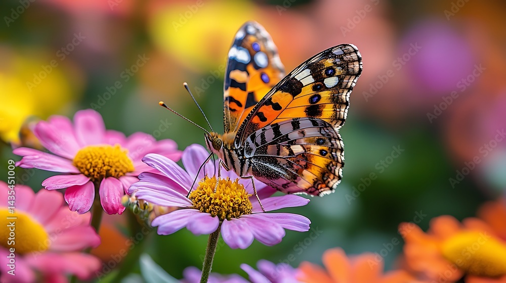Naklejka premium Butterfly Sipping Nectar From Flower in Garden Close-up