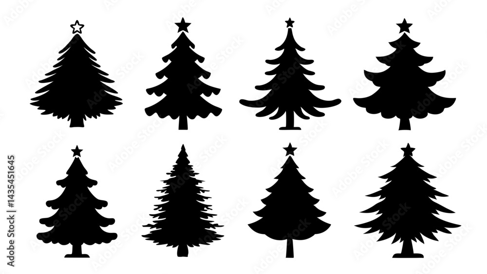 Fototapeta premium set of xmas tree silhouette vector on tranparent background
