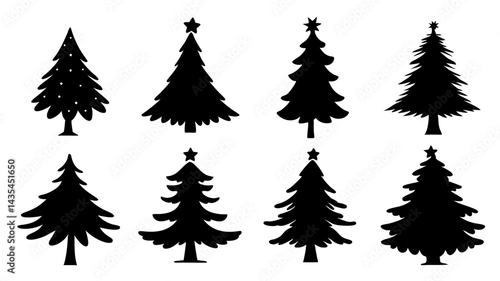 Obraz premium set of xmas tree silhouette vector on tranparent background