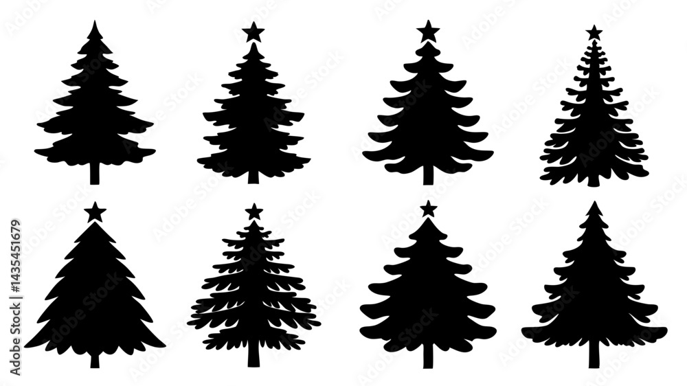 Fototapeta premium set of xmas tree silhouette vector on tranparent background