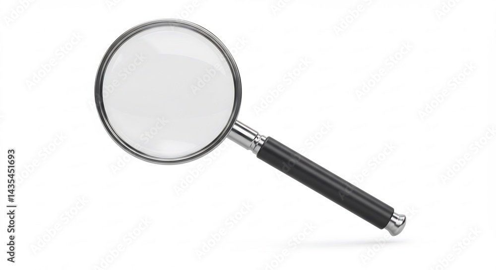 Examining with Magnifying Glass on White Background Examining with Magnifying Glass on White Background