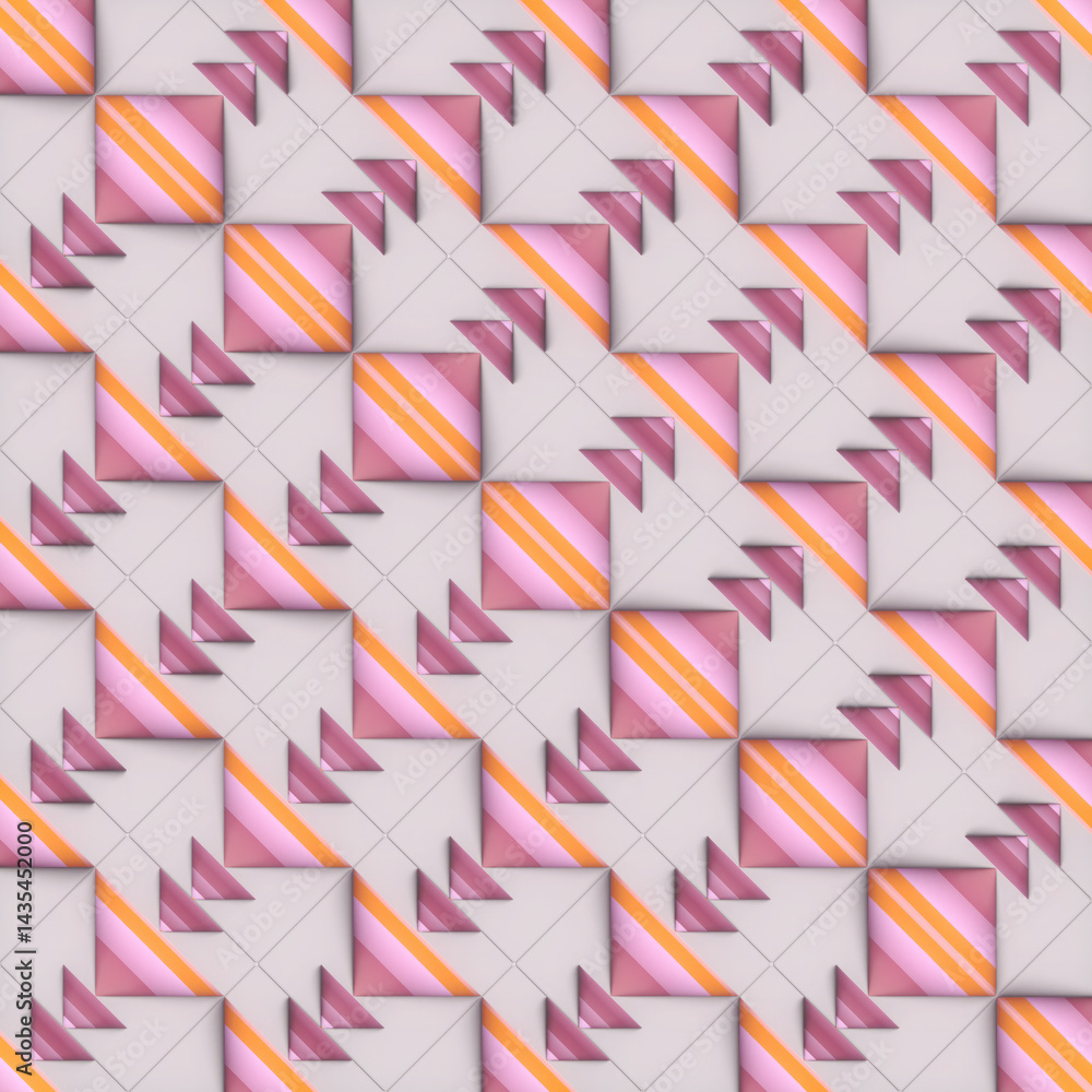 Illustration of a symmetrical pattern of striped conical shapes with a pink and purple gradient. The composition creates the illusion of endless motion. 3d rendering Illustration of a symmetrical pattern of striped conical shapes with a pink and purple gradient. The composition creates the illusion of endless motion. 3d rendering