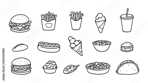 Fast food menu in the style of electric dream line art artwork