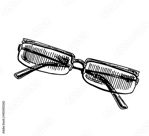 Fashion glasses. Hand drawn vector illustration. Vintage decorative design elements. Hand drawn eyeglass frames, doodle eyewear. Glasses isolated on a white background, fashion vintage illustration