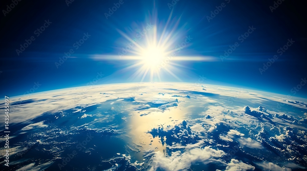 Spectacular earth view from space revealing a bright sun and a cloudscape Spectacular earth view from space revealing a bright sun and a cloudscape