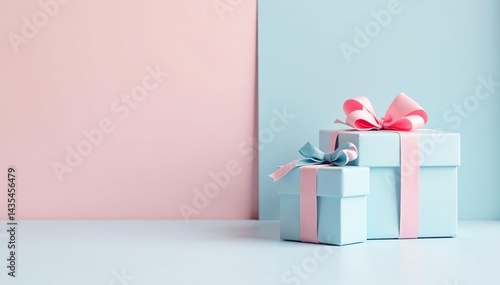 Wallpaper Mural Subtle pastel gift boxes, light blue and pink, white background, bright, graphic Torontodigital.ca