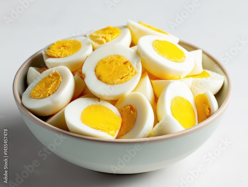 Wallpaper Mural Halved boiled eggs in bowl on white background Torontodigital.ca