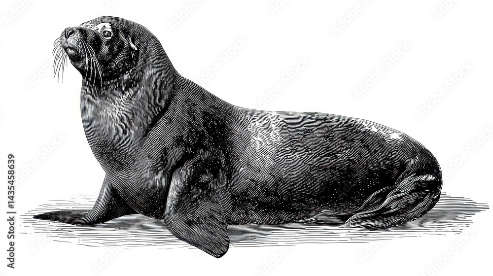 Obraz premium A grayscale illustration of a large southern sea lion.