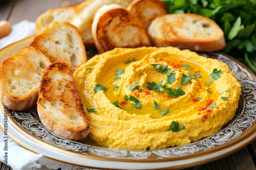 Delicious Homemade Hummus with Toasted Bread Delicious Homemade Hummus with Toasted Bread