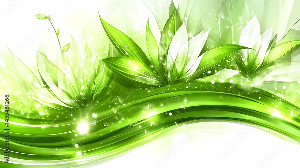 Fototapeta premium Luminous botanical composition with flowing lines and sparkling light effects