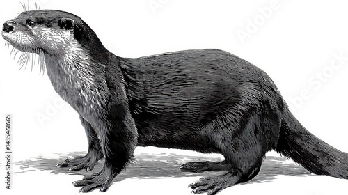 Side view of a sleek, black and white Eurasian otter.