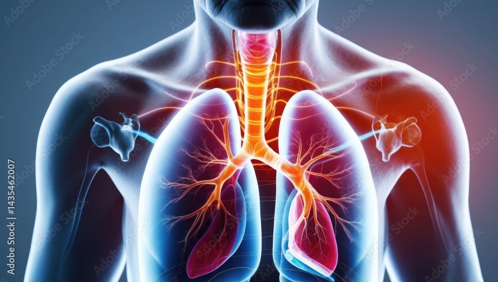 A digital representation of the lungs and heart of an elderly person, with glowing lines highlighting the organs. The focus on the heart and lungs highlights the importance of respiratory and cardiova A digital representation of the lungs and heart of an elderly person, with glowing lines highlighting the organs. The focus on the heart and lungs highlights the importance of respiratory and cardiova