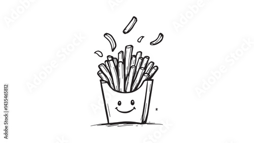 French fries levitate line art minimalist design of floating fries