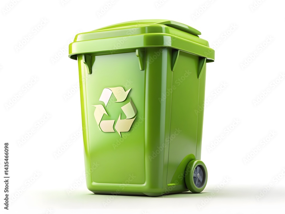 3D Green Recycling Bin with Symbol for Waste Management and Eco-Friendly Practices 3D Green Recycling Bin with Symbol for Waste Management and Eco-Friendly Practices
