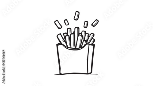 French fries levitate line art minimalist design of floating fries