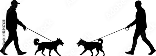 Silhouette of a person walking a dog