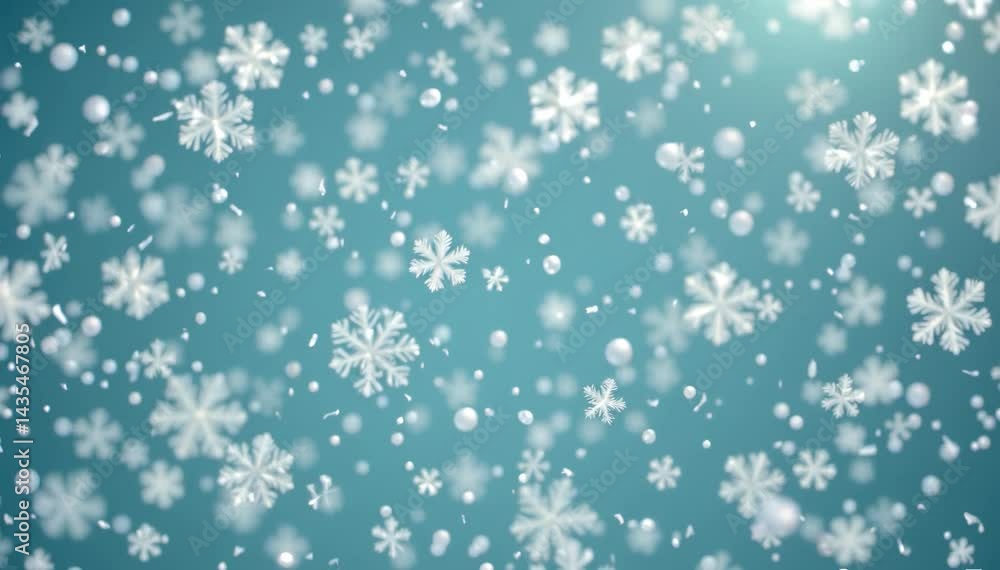 Snowflakes Falling Gently on a Cool Turquoise Background Snowflakes Falling Gently on a Cool Turquoise Background