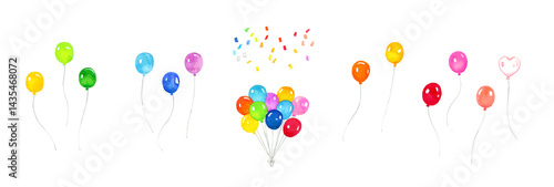 カラフルな風船（バルーン）のセット　手描き水彩イラスト素材集
