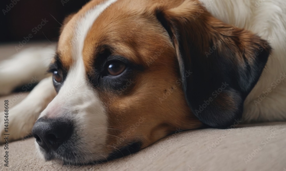 A close-up shot of a dog lying down on a couch