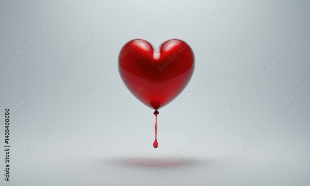 A red heart-shaped balloon with a drop of blood, suitable for illustrations about love, tragedy, or emotional struggles