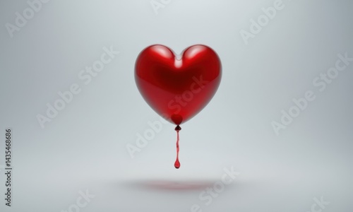 A red heart-shaped balloon with a drop of blood, suitable for illustrations about love, tragedy, or emotional struggles