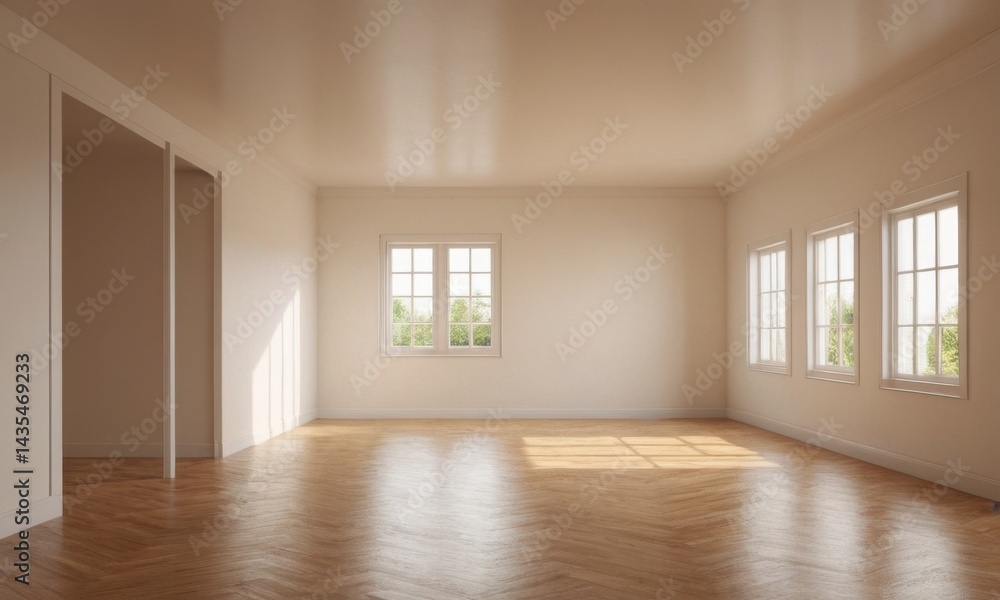 A simple room with wooden floors and windows, ideal for interior design and architecture projects