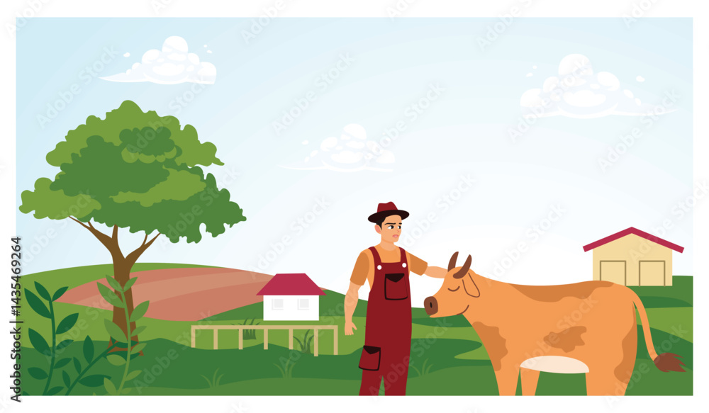 Naklejka premium A man raises cattle on a farm.