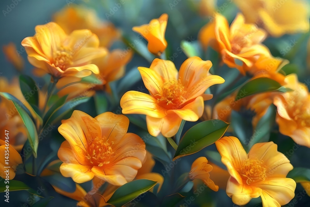 鮮やかなオレンジ色の花が咲き誇る緑色の葉が背景のクローズアップビュー 鮮やかなオレンジ色の花が咲き誇る緑色の葉が背景のクローズアップビュー