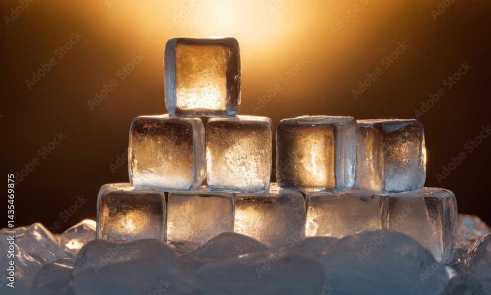 A stack of ice cubes sitting on top of another pile, perfect for use in cold-themed or winter-related designs