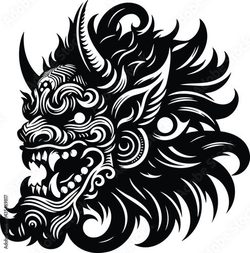 Black and white isolated vector symbol of a mythological oni
